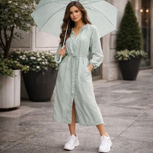 Open Edit Nylon Utility Midi Dress Mint Water-Resistant Tie Waist Gorpcore Small